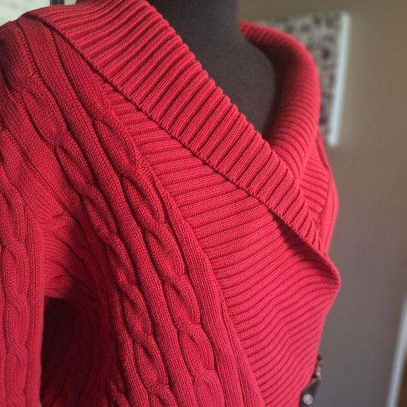 Lauren Ralph Lauren Black Label Red Cable Knit Sweater XL - Picture 7 of 16